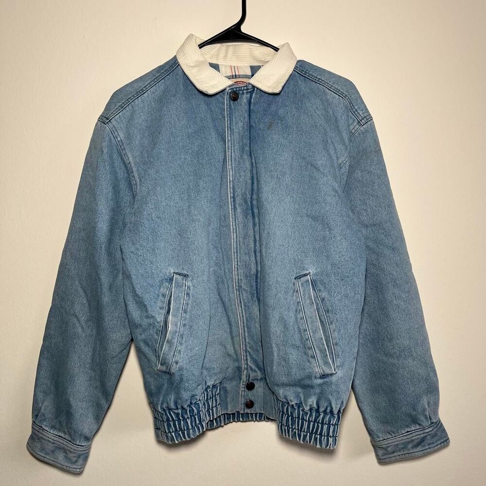 Vintage 90s Levi Strauss Denim Quilted Lined Bomber Zip Up Jacket Size Small